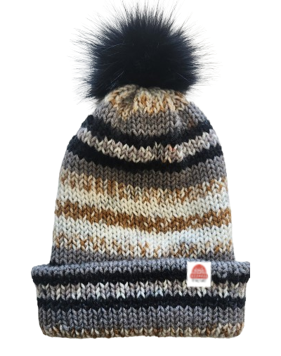 Knit Hat (Gold-Navy) Pom-Pom Optional