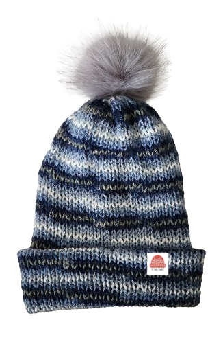 Knit Hat (Gray-Blue) Pom-Pom Optional