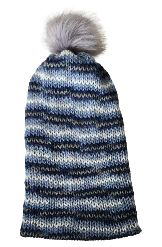 Knit Hat (Gray-Blue) Pom-Pom Optional